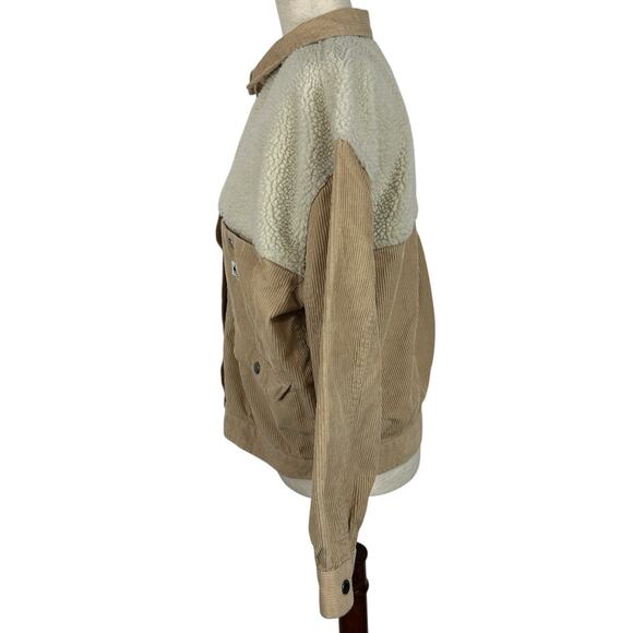Quicksilver Jacket Women XS Tan Corduroy Sherpa Relaxed Amanda Field Shacket - Picture 3 of 13